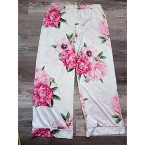 Jezebel pink Floral Print Satin Pajama Pants size Large bridal spring vaca trip